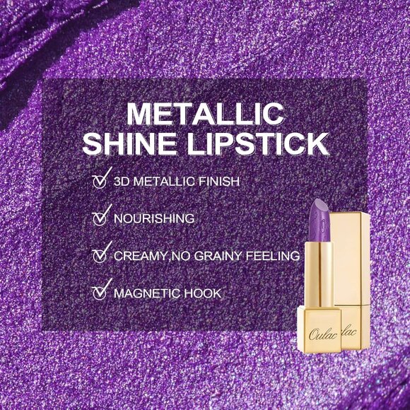 🆕 Metallic Glitter Purple Lipstick Lightweight Soft Hydrating Full-Coverage - Picture 5 of 7